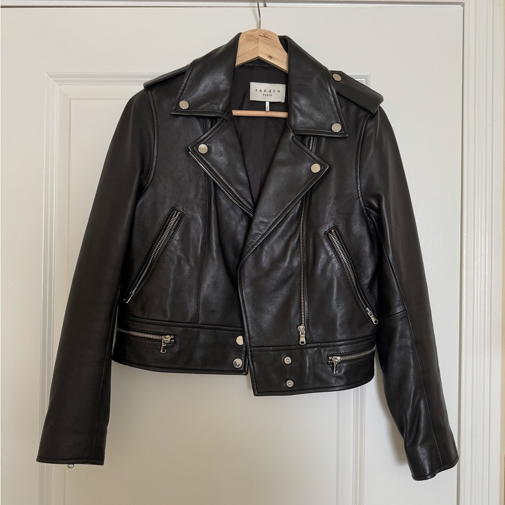 Sandro paris black Leather Biker Jacket
